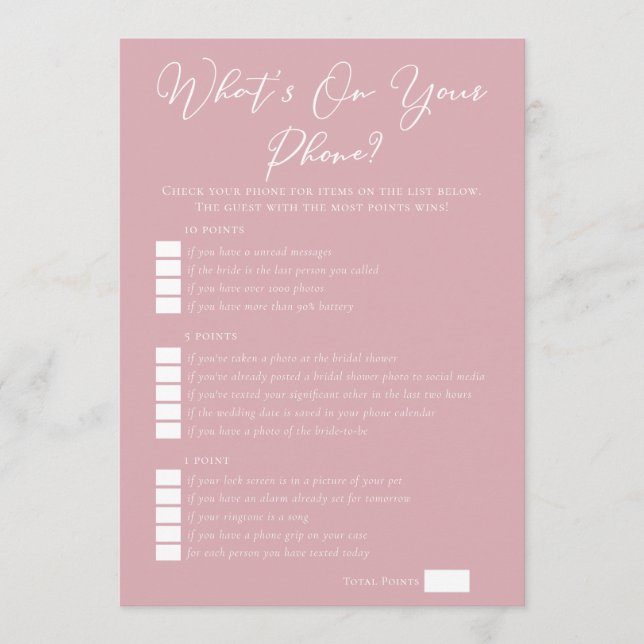 Cartão Pink What's On Your Phone Bridal Shower Download (Frente)