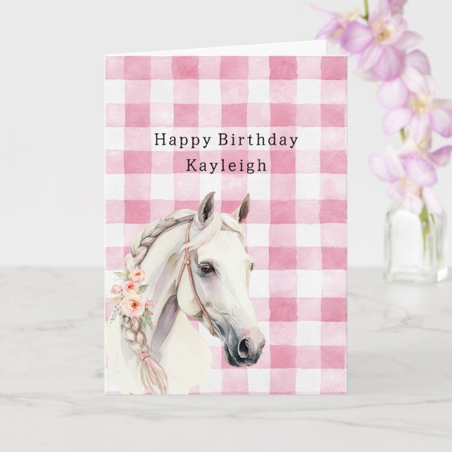 Cartão Pink White Plaid Stripes Birthday (Orquídea)