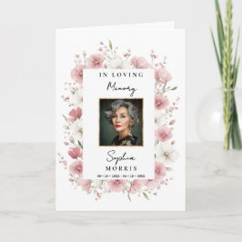 Cartão Pink Wild Flowers Photo Memorial Funeral Program