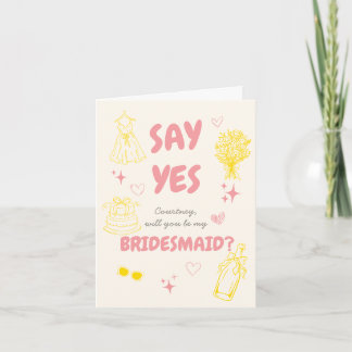 Cartão Pink + Yellow Doodle Bridesmaid Proposal