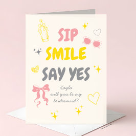 Cartão Pink + Yellow Doodle Bridesmaid Proposal