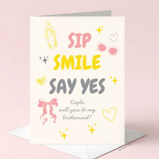 Cartão Pink + Yellow Doodle Bridesmaid Proposal
