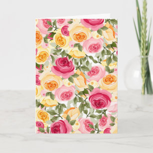 Cartão Pink & Yellow Roses Farmhouse Shabby Chic Floral