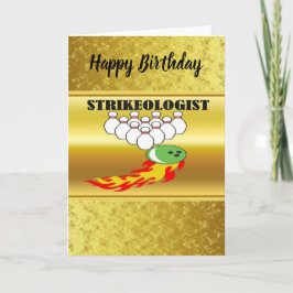 Cartão Pinos e bolas de boliche com a palavra STRIKEOLOGI