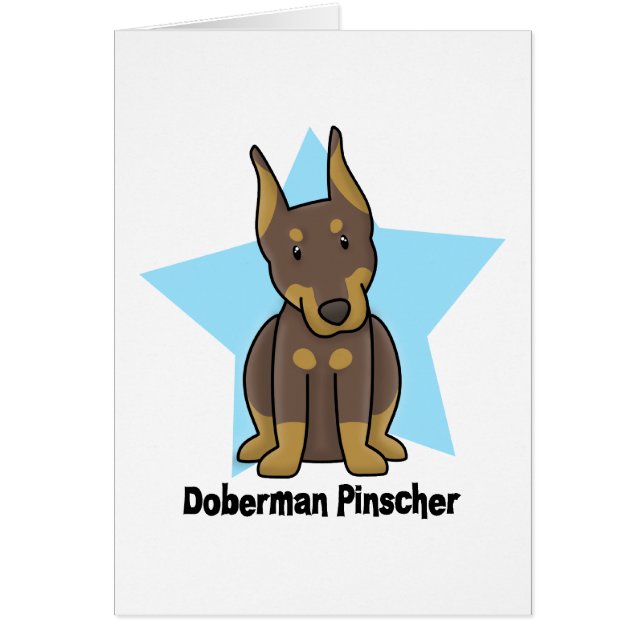 Cartão Pinscher vermelho do Doberman da estrela de Kawaii (Frente)