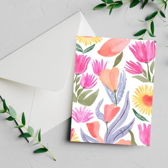 Cartão Pintado à Mão com Flores Silvestres Colorid (Criador carregado)