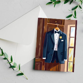 Cartão Pintado de Noivo de Tuxedo de Casamento dos