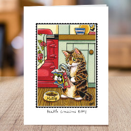 Cartão Pintagem de Gato Gestito e Comida Saudável, Dobrad