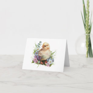 Cartão Pintinho de Aquarela com VAZIO de Muitas Flores
