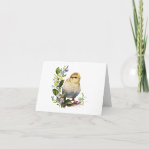 Cartão Pintinho de Aquarela Cuta com Flores