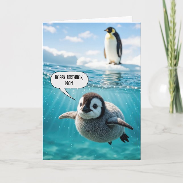 Cartão Pintinho De Pinguim Para O Aniversário Da Mãe (Frente)