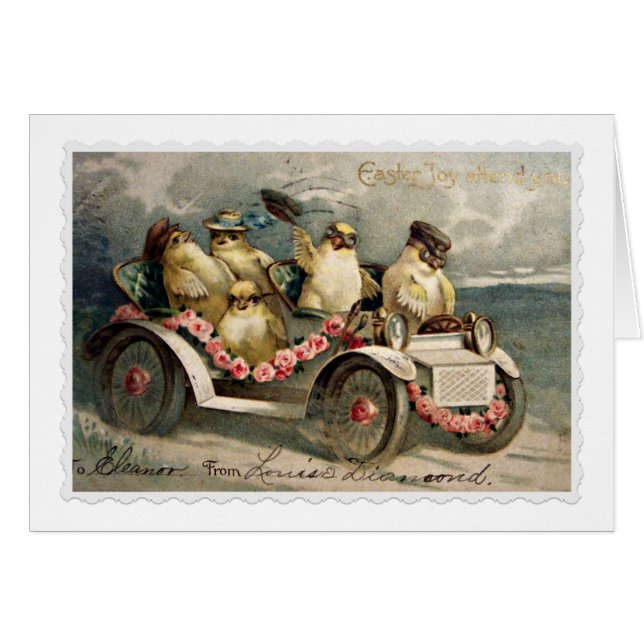 Cartão Pintinhos de Páscoa Vintage (Frente Horizontal)