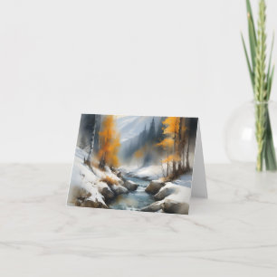 Cartão Pintor da paisagem fluvial serene snowy