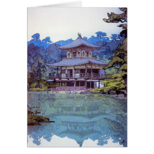 Cartão pintura a legal templo aquoso japonês oriental