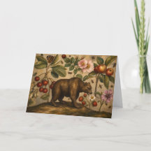 Pintura a Óleo Botânico de Urso Antigo e Pomar