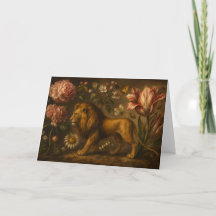 Pintura a Óleo de Jardim Botânico e Leão Vintage