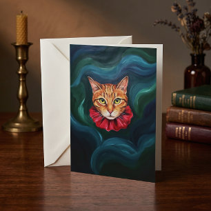 Cartão Pintura a Óleo Vintage de Gato Tabby Laranja