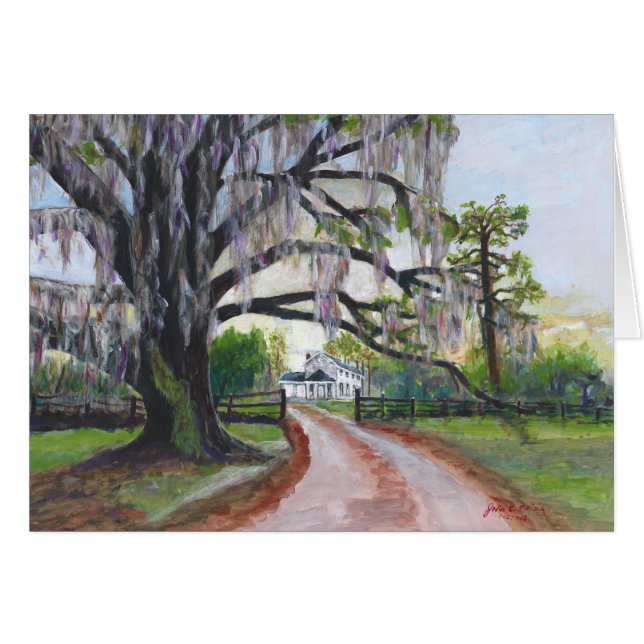 Cartão Pintura acrílica da plantação Mossy do carvalho (Frente horizontal)