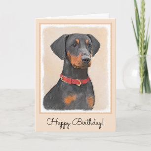 Cartão Pintura Alemã Pinscher Pintura Original Arte Anima