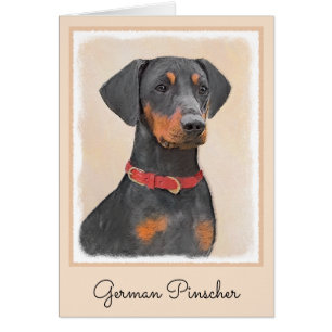 Cartão Pintura Alemã Pinscher Pintura Original Arte Anima