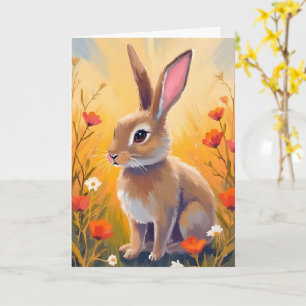 Cartão Pintura Animal Campo Floral Coelho Marrom