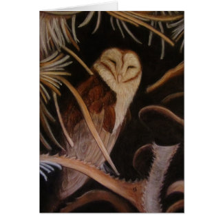 Cartão pintura animal pastel da coruja de celeiro do sono
