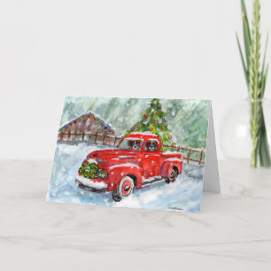 Cartão Pintura aquosa do Natal 2 Boxers, caminhão vermelh