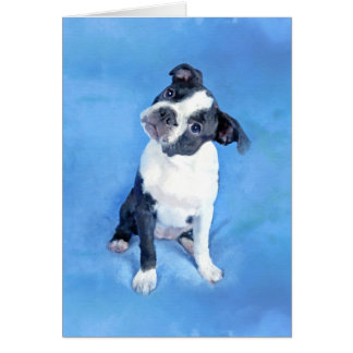 Cartão Pintura bonito do filhote de cachorro de Boston