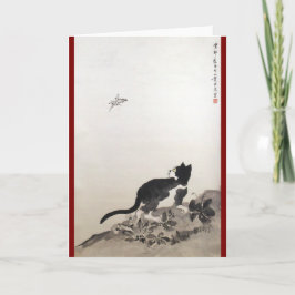 Cartão Pintura chinesa de gato e borboleta