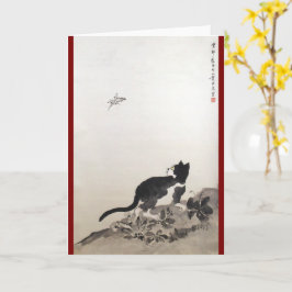 Cartão Pintura chinesa de gato e borboleta
