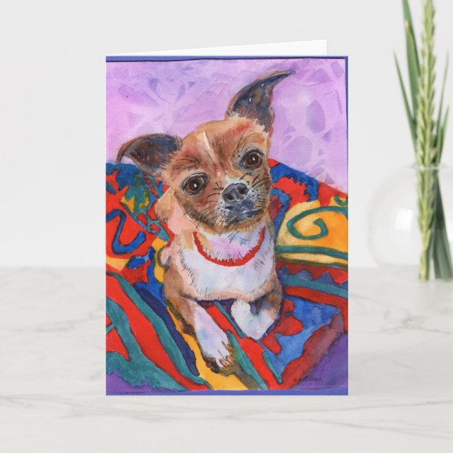 Cartão Pintura colorida de aquarela doce chihuahua (Frente)