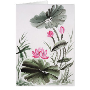 Cartão Pintura da aguarela da flor de Lotus