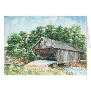 Cartão Pintura da aguarela da ponte coberta do moinho de