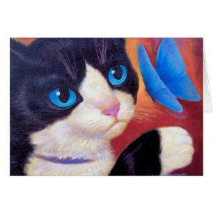 Cartão Pintura da borboleta do gato do smoking - multi