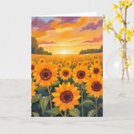 Cartão Pintura da Paisagem do Pôr do Sol no Campo de Gira