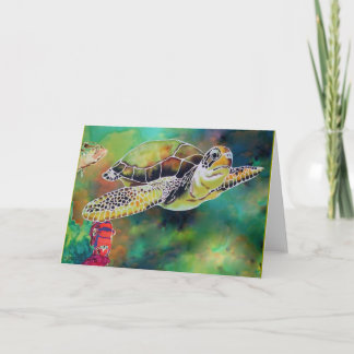 Cartão Pintura da Seda de Tartaruga Verde