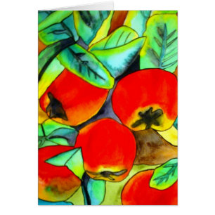 Cartão Pintura de água das Maçãs Vermelhas