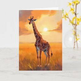 Cartão Pintura de Animais Safari Girafa Pôr do Sol