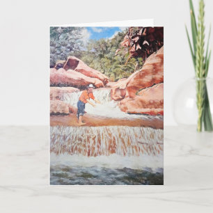 Cartão Pintura de aniversário do pescador em queda d'água
