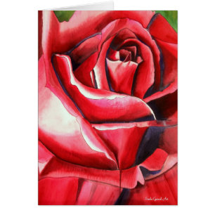 Cartão Pintura de aquarela original da Rosa vermelha Crim
