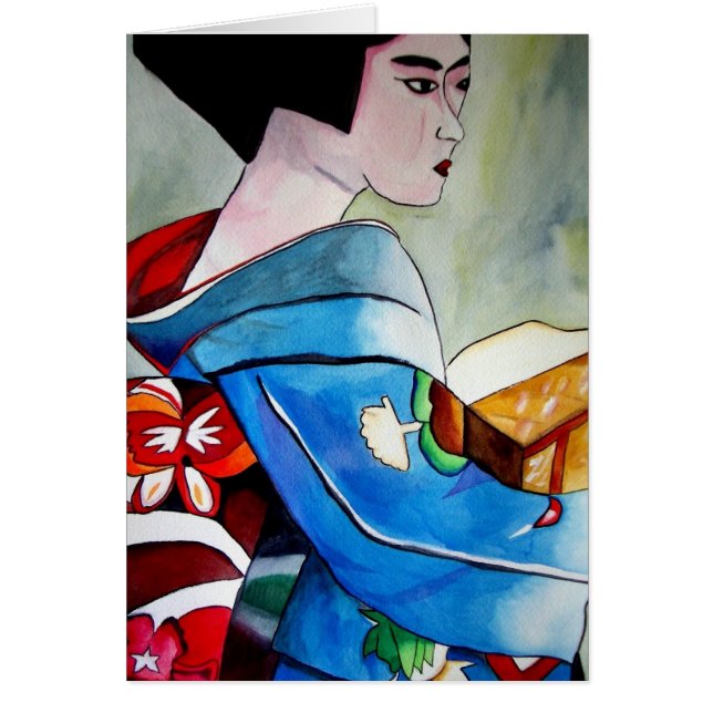 Cartão Pintura de aquarela original em Geisha (Frente)