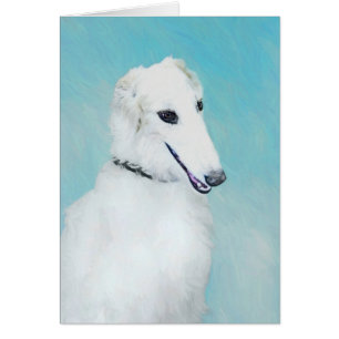 Cartão Pintura de Borzoi (branca) - Arte de Cão Original