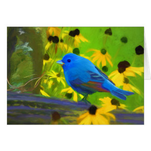 Cartão Pintura de Bunting Indigo - Arte de Pássaro Origi