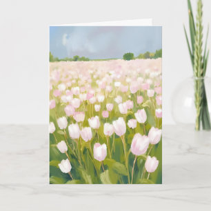 Cartão Pintura de Campo de Flores de Tulipas Brancas