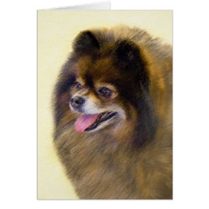 Cartão Pintura de Cão Original Pomerana de Preto e Tan