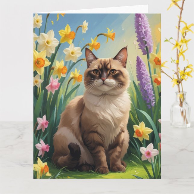 Cartão Pintura de Flores de Gato Abissino (Flor Amarela)