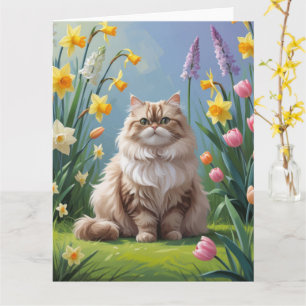 Cartão Pintura de Flores de Mola de Gato Persa