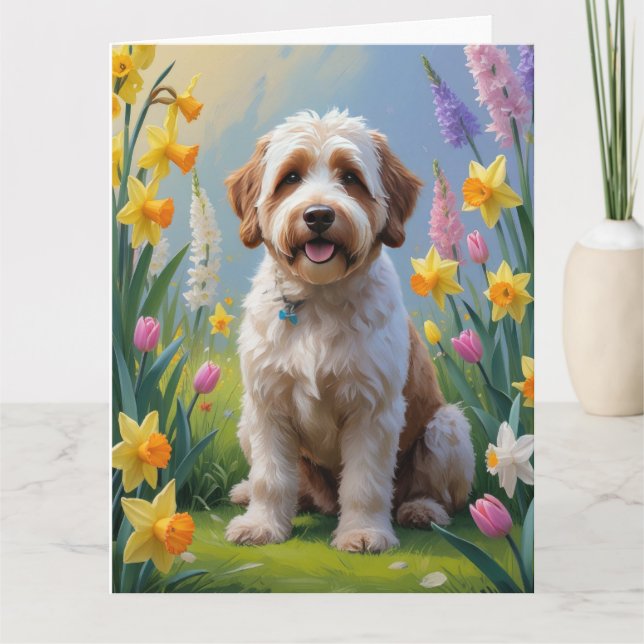 Cartão Pintura de Flores de Primavera Bernedoodle  (Frente)