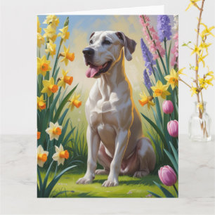 Cartão Pintura de Flores de Primavera com Cachorro Dogue