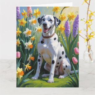 Cartão Pintura de Flores de Primavera com Cão Dalmata